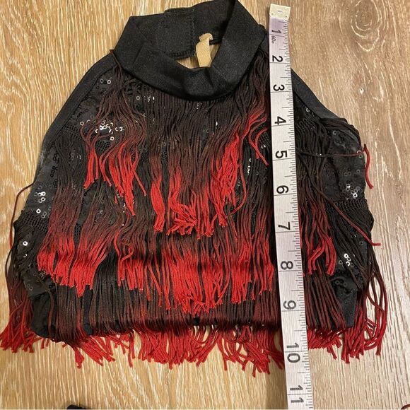 Costume Gallery dance 2 piece red sequin fringe tip skirt 20653 child SC - Picture 3 of 10